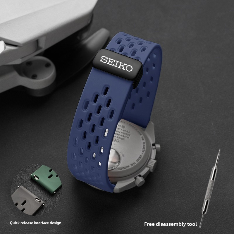 ใช้ได้กับนาฬิกา Seiko 5 Sports, skx และ DIVER-สายซิลิโคนแม่เหล็กขนาด18/19/20/22มม. พร้อมสายเปลี่ยนที่ระบายอากาศได้อย่างรวดเร็วและทนทาน
