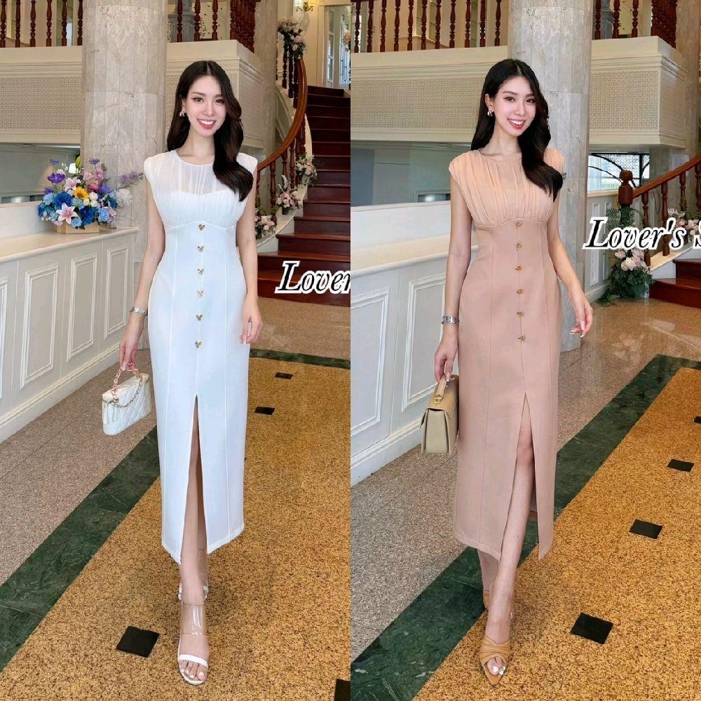Hiso.closet (พร้อมส่ง) Lover23 24  •เดรสไฮโซ ลุคเรียบหรูดูผู้ดีค่ะ ช่วงบ่าแต่งผ้าแก้ว ผ่าด้านหน้า
