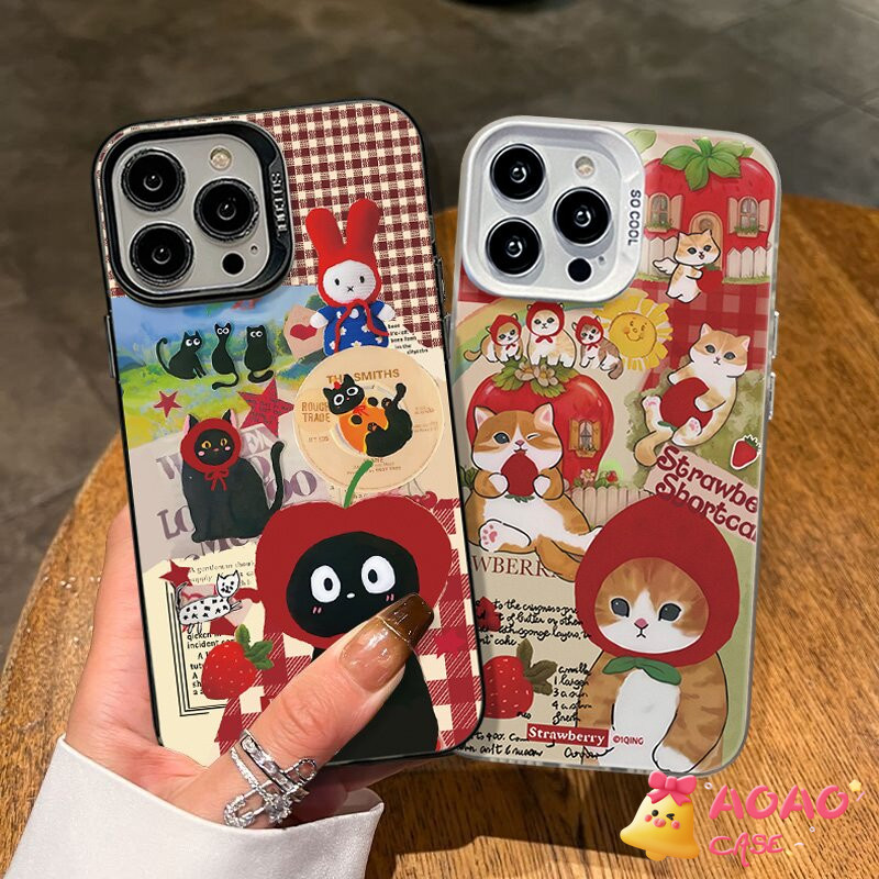 เคสไอโฟน15 สำหรับ iPhone 16 11 15 13 14 12 Pro Max 7Plus XR 7 8 14 15 16 Plus X XS Max SE 2020 การ์ตูนแอปเปิ้ลแมวน่ารัก