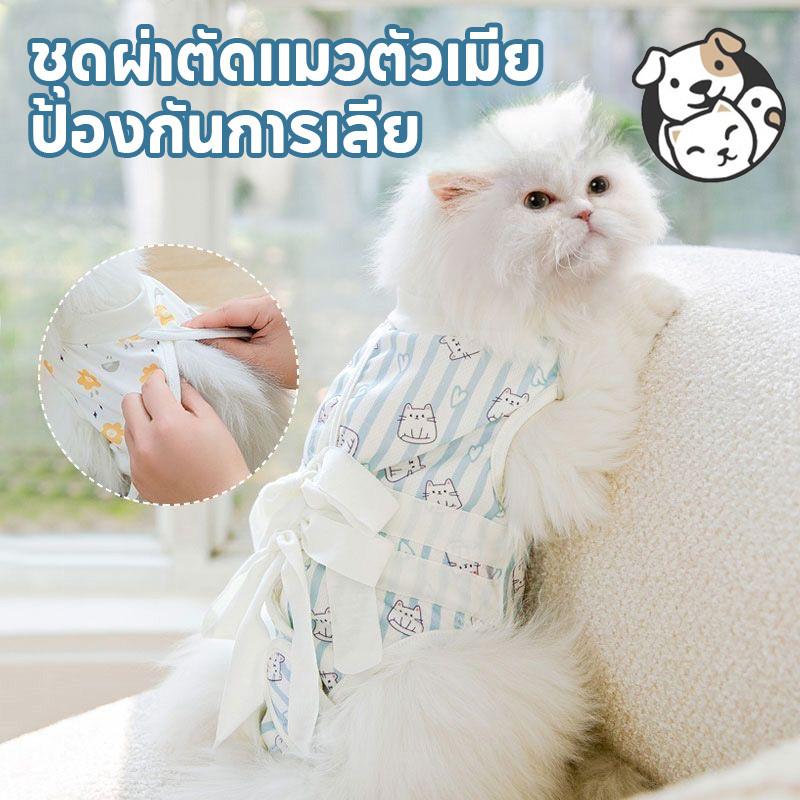 ชุดฆ่าเชื้อแมวฆ่าเชื้อเสื้อ เลียเสื้อผ้าเพื่อป้องกันไม่ให้บาดแผลถูกเลียหลังการผ่าตัด