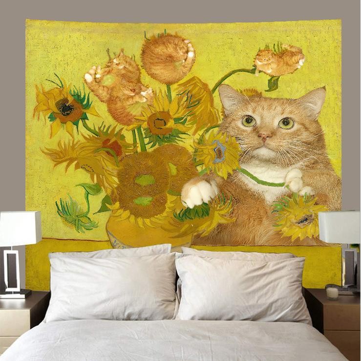 Agirl ผ้าพื้นหลังแมววินเทจภาพวาดสีน้ำมันศิลปะผ้าแขวนผนังห้องนอนแปลงเช่าหอพักภาพวาดตกแต่งพรม INS - รูปที่ 6