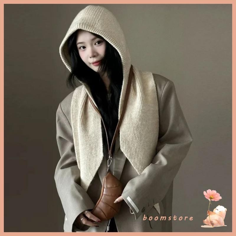 Boom ถัก Beanies หมวกสําหรับผู้ใหญ่ All Matching คอ Gaiter หมวกโครเชต์ผ้าพันคอหมวกฤดูหนาวที่อบอุ่นหู Flap หมวกสําหรับ