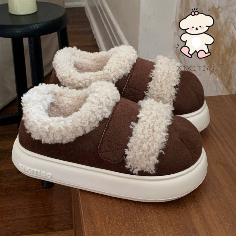 Xitiao สุภาพสตรีแฟชั่นการจับคู่สี Lamb ขนสัตว์รองเท้าผ้าฝ้าย Casual Warm Plush