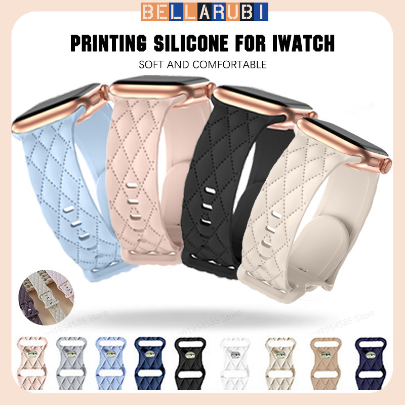 สายพานยาง for Apple Watch IWatch Ultra/SE 3 2 Series 11 10 9 8 7 6 5 49 มม 46 42 มม 38 มม 44 45 41 มม พิมพ์เทปกีฬานุ่ม