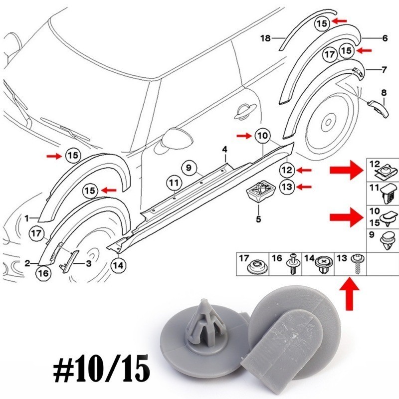10/20/30pcs Auto Wheel Arch Trim คลิป-รถยนต์ชิ้นส่วนภายนอก-สําหรับ BMW Mini Cooper R50 R52 R53 R56 F56 - รถกันชน Retainer Fender คลิป-สีเทา Rivets Fasteners