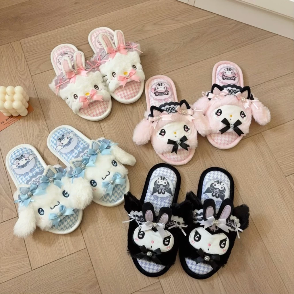 การ์ตูน Lolita รองเท้าแตะสาว Hello Kitty My Melody ฤดูใบไม้ร่วงฤดูใบไม้ผลิในร่มรองเท้าแบนนุ่มรองเท้าของขวัญ
