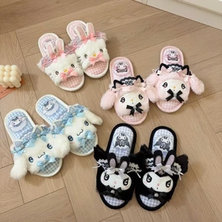 การ์ตูน Lolita รองเท้าแตะสาว Hello Kitty My Melody ฤดูใบไม้ร่วงฤดูใบไม้ผลิในร่มรองเท้าแบนนุ่มรองเท้าของขวัญ