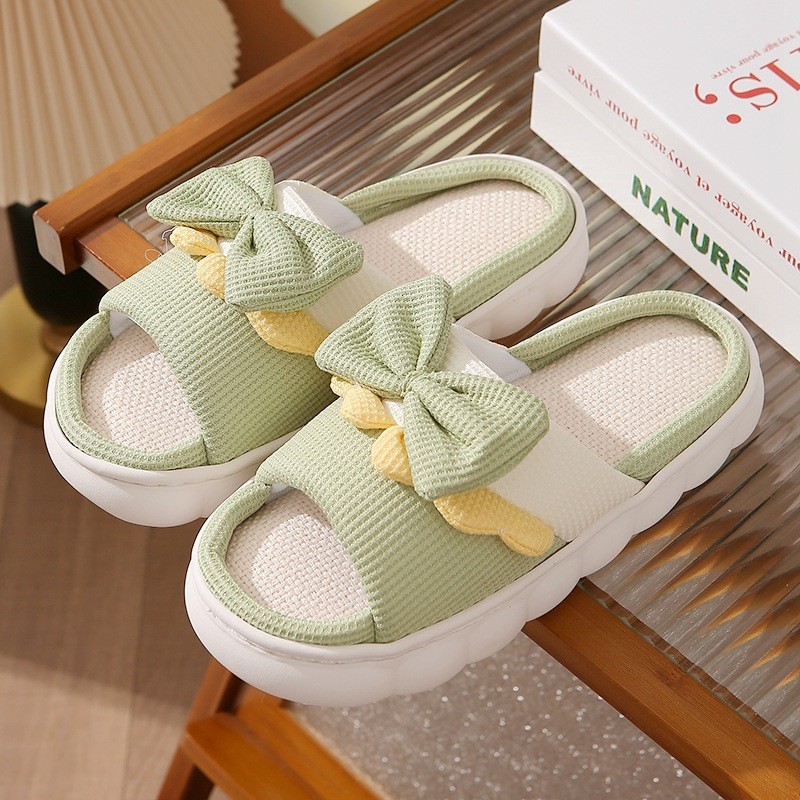 Mushi COD รองเท้าผู้หญิงรองเท้าแตะแบนรองเท้าแตะในร่มรองเท้าแตะผ้าลินิน Anti-slip Home Anti-slip & WDYZ201S