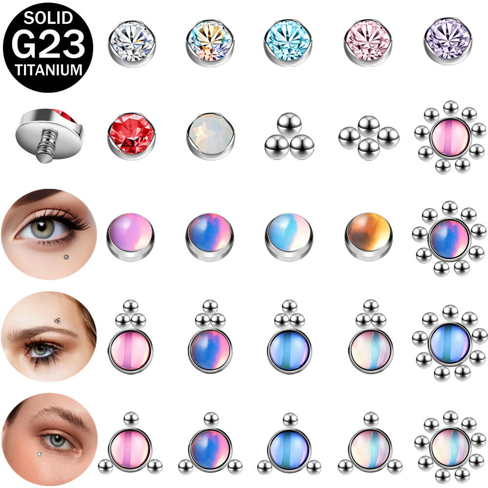 1 PC G23 ไทเทเนียม Dermal Anchor เจาะเปลี่ยน 16G Skin Diver เปลี่ยนคริสตัลซ่อนในพื้นผิวเจาะเปลี่ยน Ball ดอกไม้ Micro Dermal เจาะเงิน Multicolor