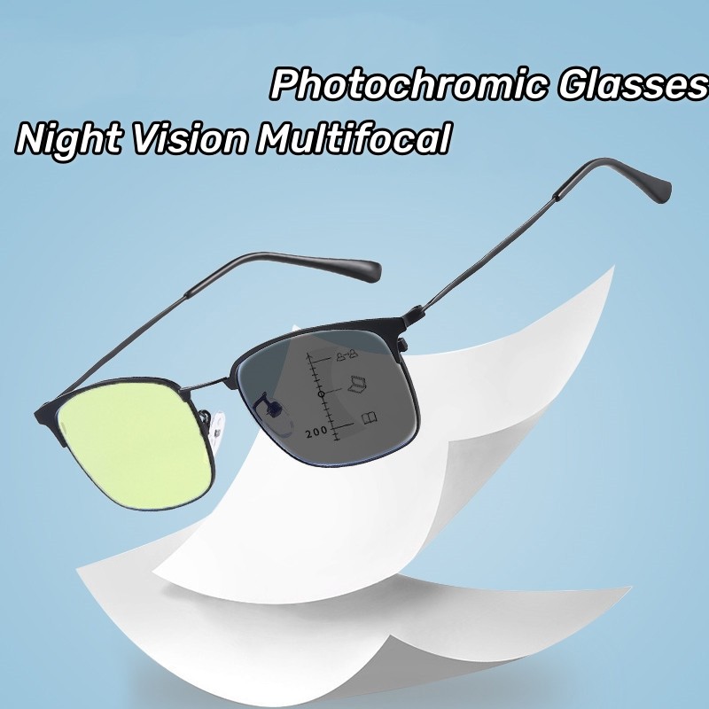 Night Vision Multifocal แว่นตา Photochromic สีเหลือง Anti Blue Light แว่นตาอ่านหนังสือธุรกิจ Dual-purpose Presbyopia แว่นตา