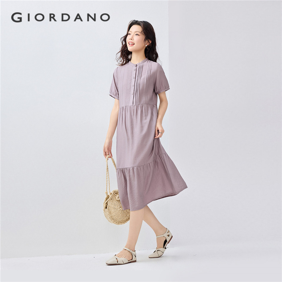 GIORDANO WOMEN Mandarin collar pleated placket ruffle hem dress 05465084 – โปรปัง