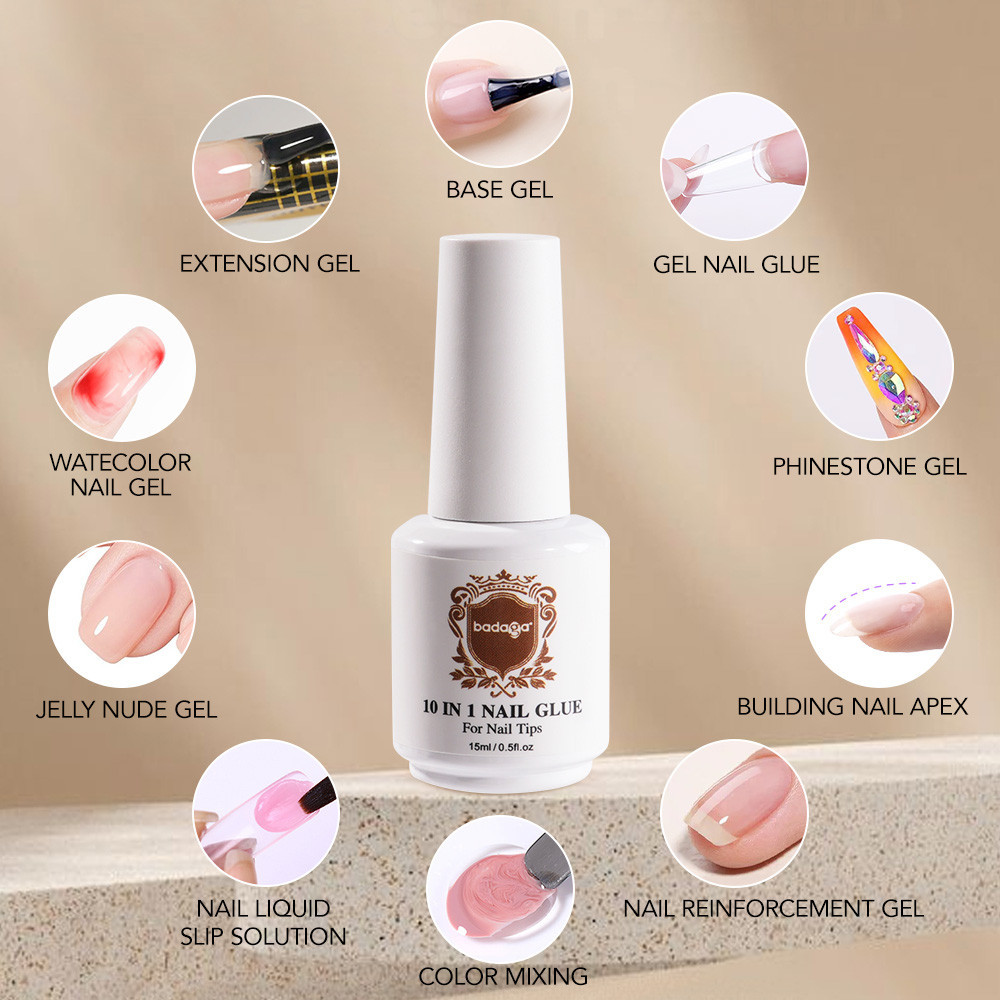 Nailsfc 🍭 Badaga 10in1 กาวเจลต่อเล็บปลอม ติดอะไหล่ เสริมหน้าเล็บ ครบจบในขวดเดียว