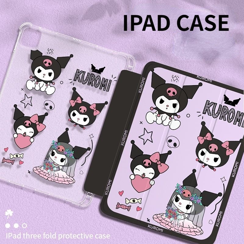 ป้องกันกรณีสําหรับ iPad 11th 10th 9th 8th 7th Air 6 M2 Air 5 Air 4 Pro 11 Air 7 M3 2025 Love Smile Kuromi ดินสอกันกระแทกสล็อตปลอกอ่อนสําหรับ iPad