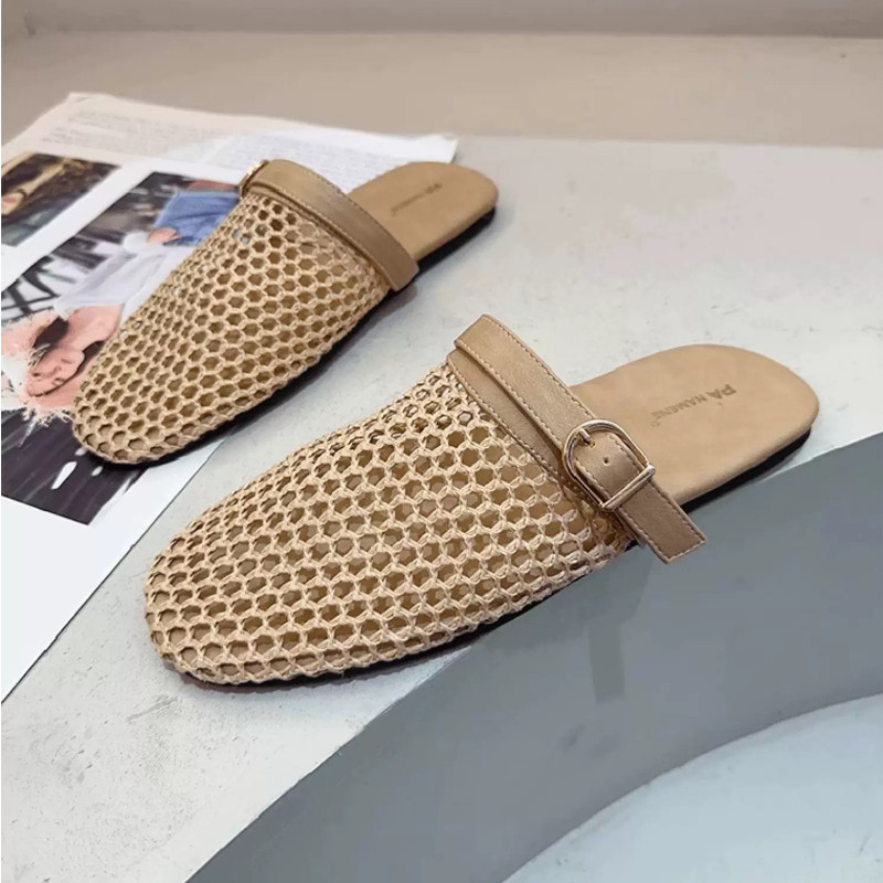 ใหม่ผู้หญิงรองเท้าแตะพื้นแบนแฟชั่นตาข่ายระบายอากาศสวมใส่สบายครึ่งแพ็ครองเท้าแตะ - รูปที่ 5