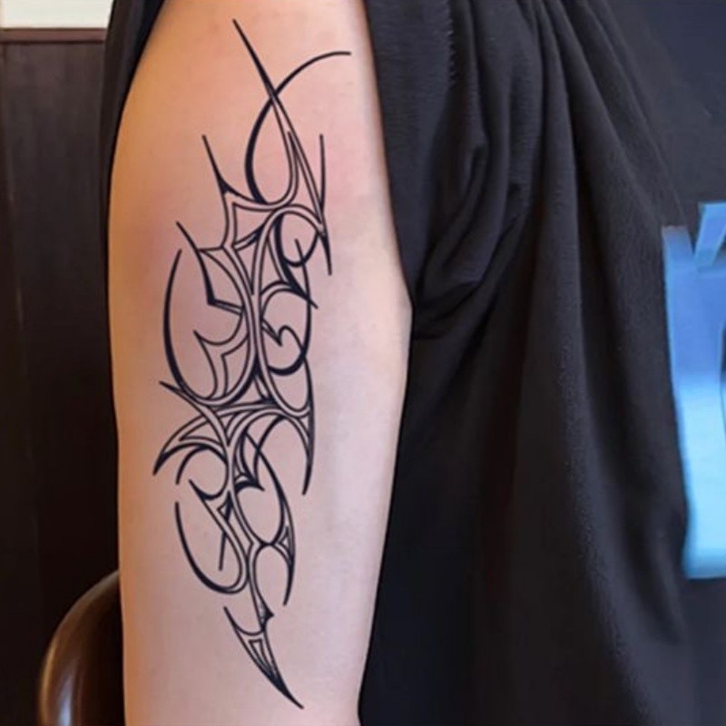 รอยสักลายหนามยาวสาวเซ็กซี่แขนพืชสักสติกเกอร์รอยสักกันน้ําติดทนนาน15วันสติกเกอร์ผิวรอยสักปลอมชั่วคราว