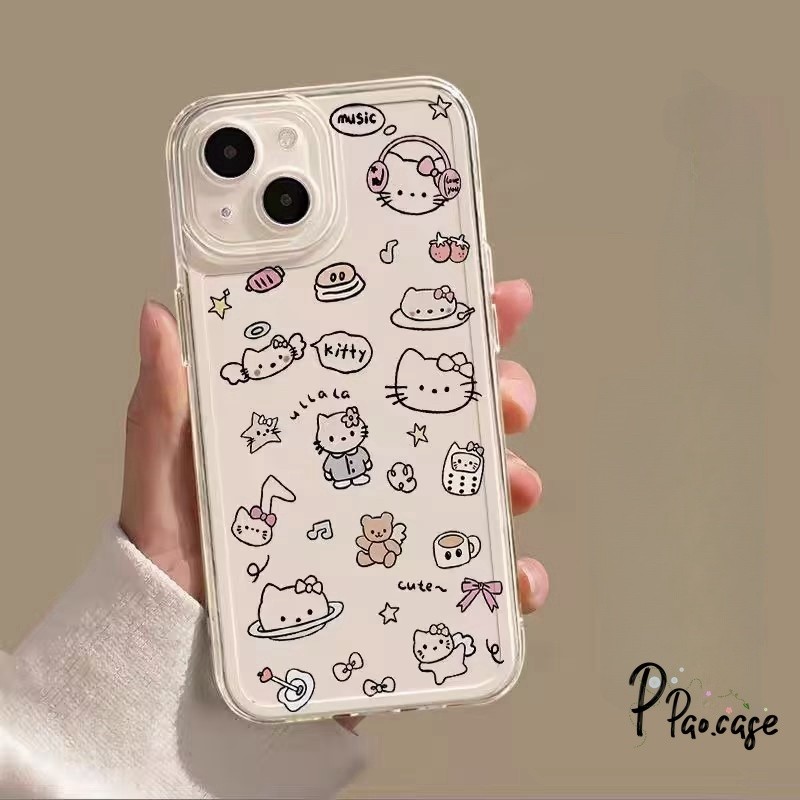 เคส เข้ากันได้กับ IPhone 11 16 15 13 14 12 Pro Max 8 7 14 15 Plus XR XS X Max SE เคสใสลายการ์ตูนแมวผูกโบว์สุดสร้างสรรค์ ราคา ถูกที่สุด ดีลบีเคเค แกลเลอรีภาพที่ 6