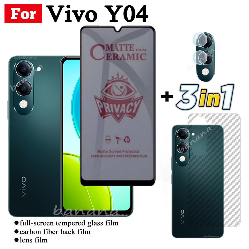 3 IN 1 Vivo Y04 Anti-Spy Privacy Ceramic film สําหรับ Vivo Y03 Y29S Y28S Y29 Y28 4G 5G Y19S เลนส์กล้องกระจกป้องกันหน้าจอและฟิล์มด้านหลัง