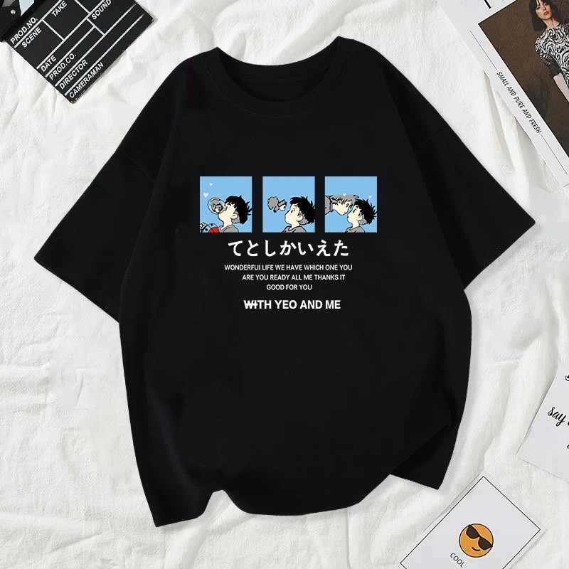 เสื้อยืดผ้าฝ้ายแท้ Hayao Miyazaki Ponyo My Neighbor Totoro อะนิเมะสไตล์ญี่ปุ่นลายการ์ตูนน่ารักฤดูร้อนระบายอากาศได้