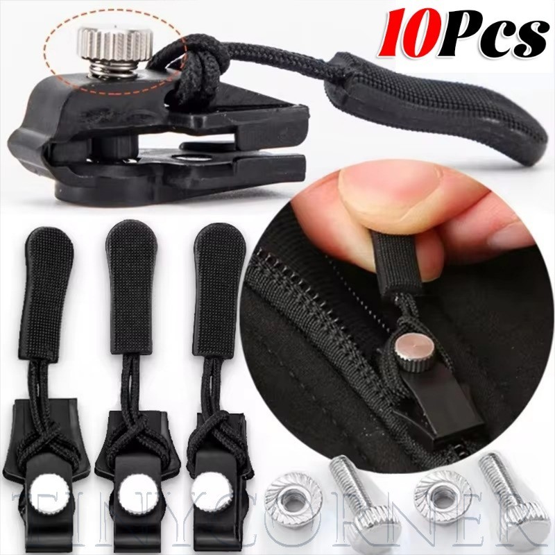 10ชิ้นสากลซิปทันที-3ขนาดเปลี่ยนซิปสไลด์ดึงล็อค-สําหรับลง,แจ็คเก็ต,ชุด,กระเป๋าเดินทาง-กู้ภัยสกรูซิปหัว-ถอดชุดซ่อมซิป