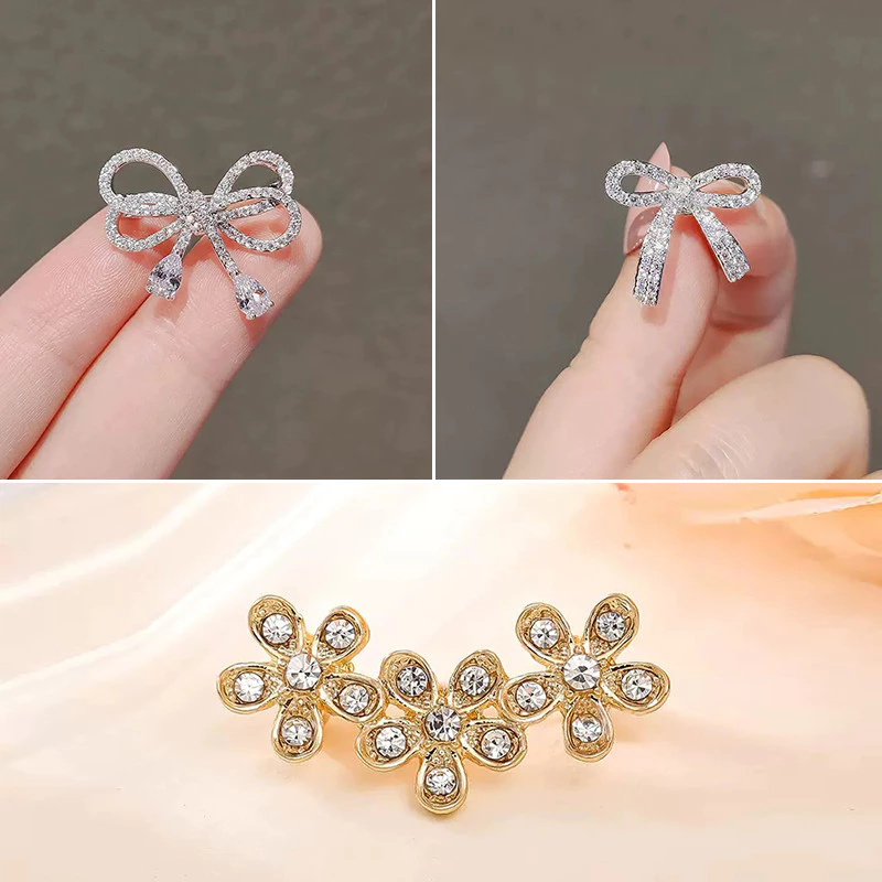 หมุดหัวเข็มขัดป้องกันแสงสะท้อนโบว์สุดกระพริบ | เสื้อสเวตเตอร์ถัก Headscarf Fixed Handy Tool | ตกแต่งเข็มกลัดโลหะผสมขนาดเล็ก | อุปกรณ์เสริมสาบคอไลน์