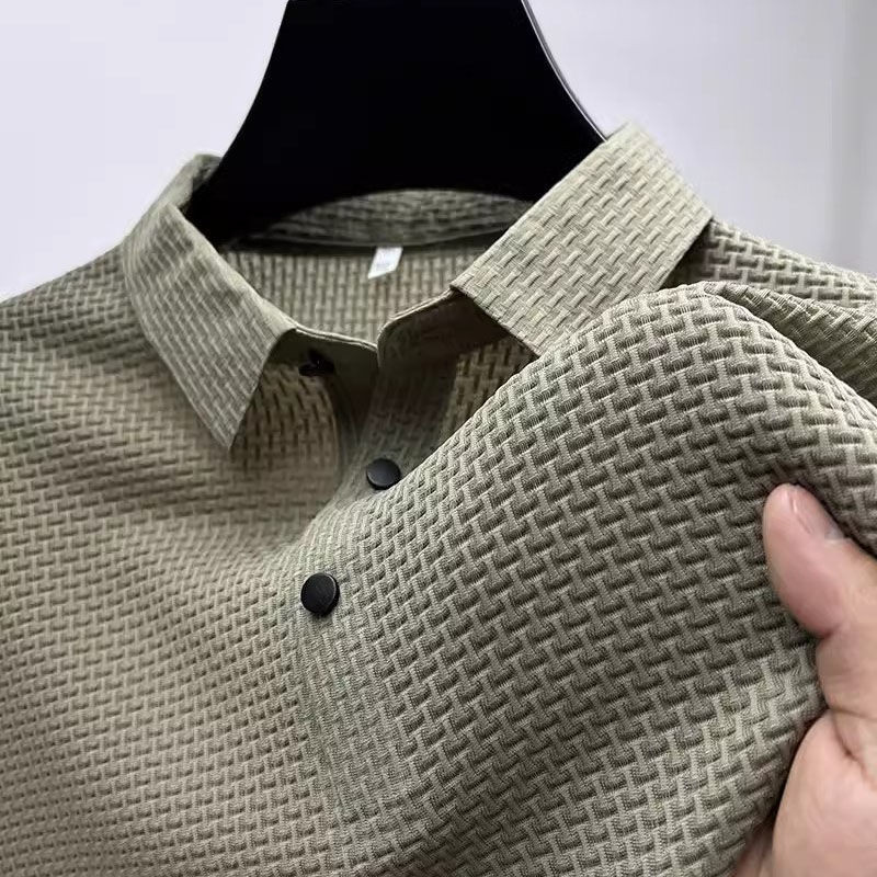 ผู้ชาย Ice Cool Hollow Silk Lapel เสื้อโปโลถักแฟชั่นหรูหรา Casual Top