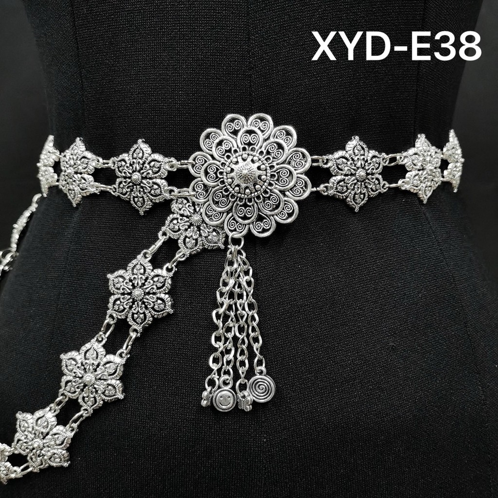 Vintage jewelry เครืองประดับโบราณเข็มขัดดอกไม้อีสานชุดล้านนาไทหัวเข็มขัด สีเงิน thai belts