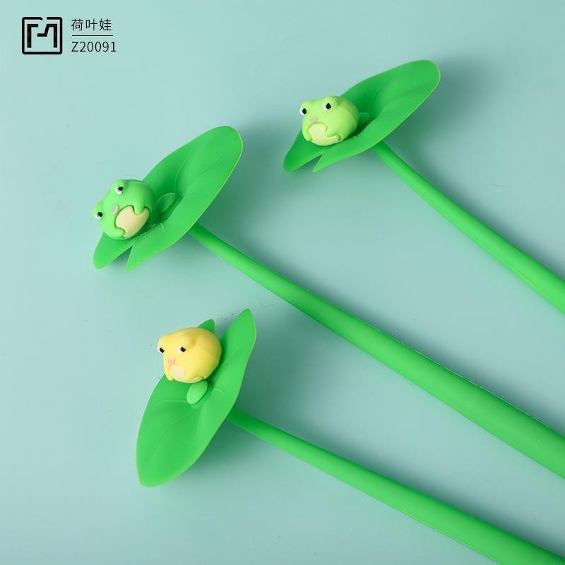 ปากกาเจลกบใบบัวยางนุ่มการ์ตูนสีเขียว 0.5 มม. X9D6