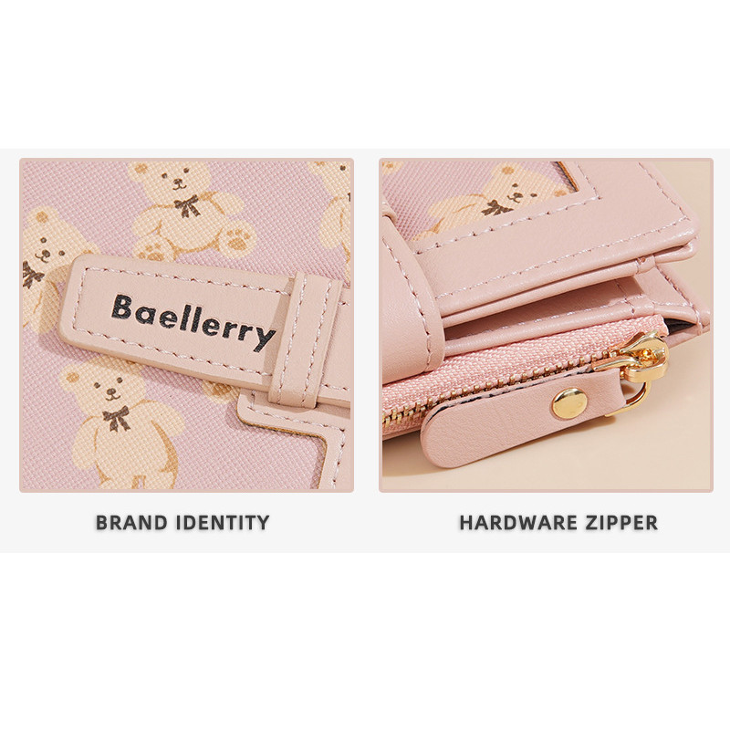 แบลเลอร์รี่ เวอร์ชั่นเกาหลีของ อิน หลาย-การ์ด หัวเข็มขัดสีกระเป๋าใส่เหรียญหมีพิมพ์ใหม่สุภาพสตรีกระเป๋าสตางค์สั้น