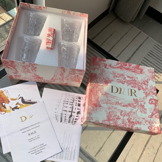 Shang familyDr Classic Vine Pattern Crystal Glass Cup * 4+Coaster * 4 Set Box Packaging