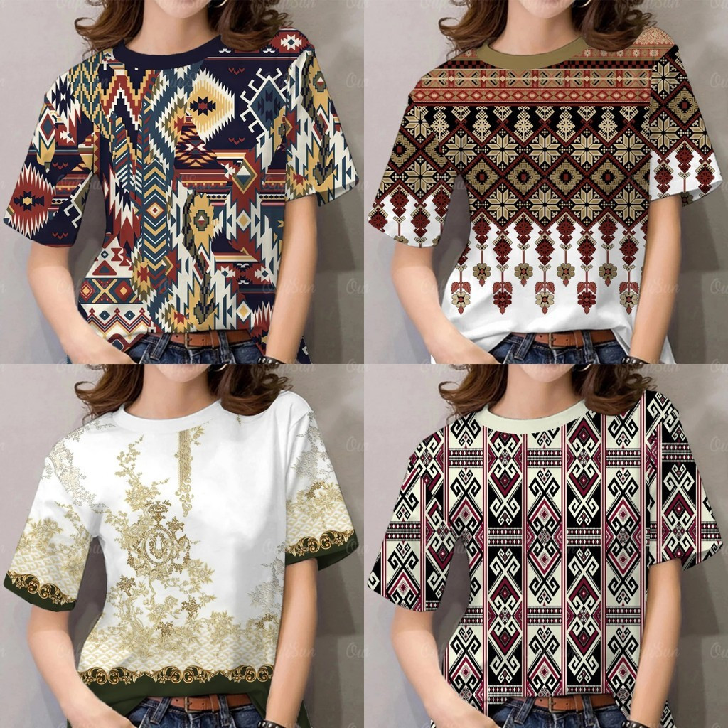 Asean เครื่องแต่งกายสําหรับผู้หญิงเสื้อแขนสั้นสไตล์แห่งชาติสําหรับผู้หญิงหลวมเสื้อยืดขนาดใหญ่สําหรับ