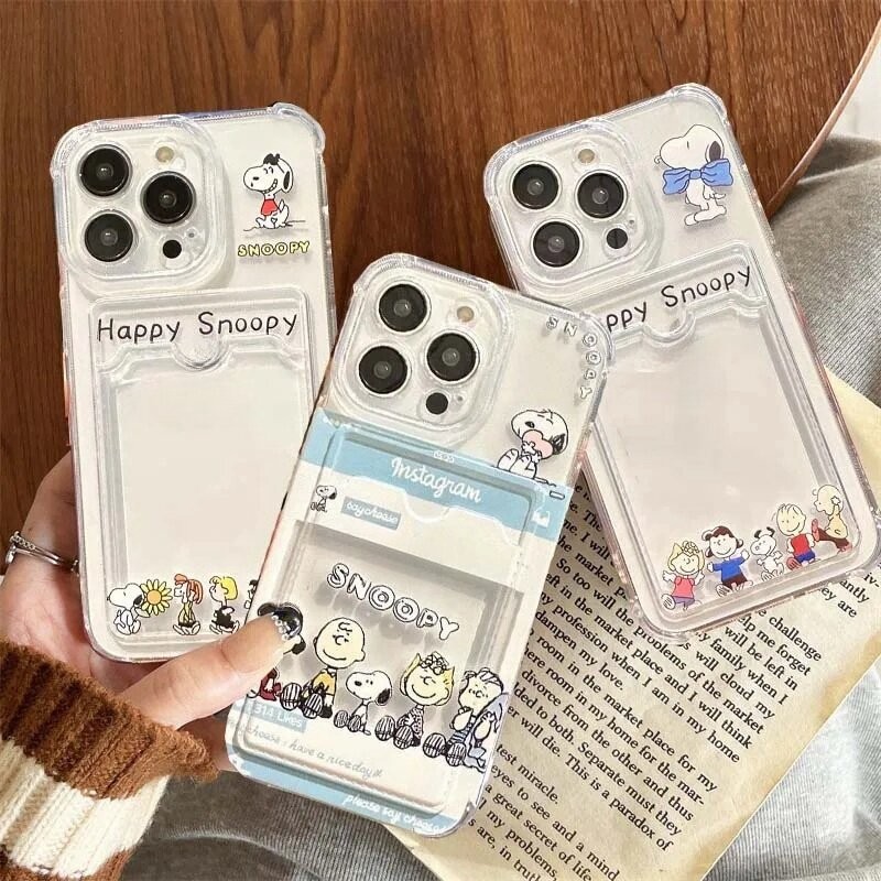การ์ดกระเป๋าน่ารัก Snoopy สําหรับ Samsung Galaxy S24 S23 S21 S20 FE S21 S22 Ultra Plus S25 edge A56 A55 A06 5G เคสโทรศัพท์การ์ตูน Soft Clear Case