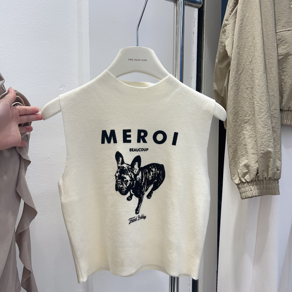 นิชสไตล์สาวฮอต! เสื้อกั๊กถักพิมพ์ลายคอปก ท็อปในฤดูใบไม้ร่วง เสื้อสเวตเตอร์แขนกุดแบบบางสำหรับผู้หญิง 