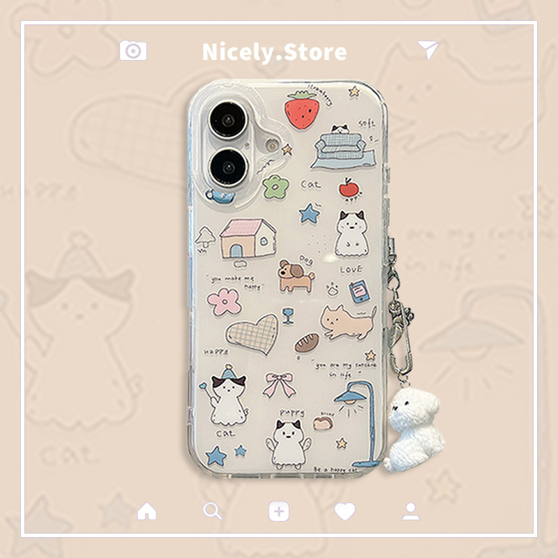 การ์ตูน Graffiti สัตว์ดอกไม้ IMD เคสโทรศัพท์สําหรับ iPhone 17 16 15 14 13 Pro Max จี้ Anti-los กันชนมือถือปลอก