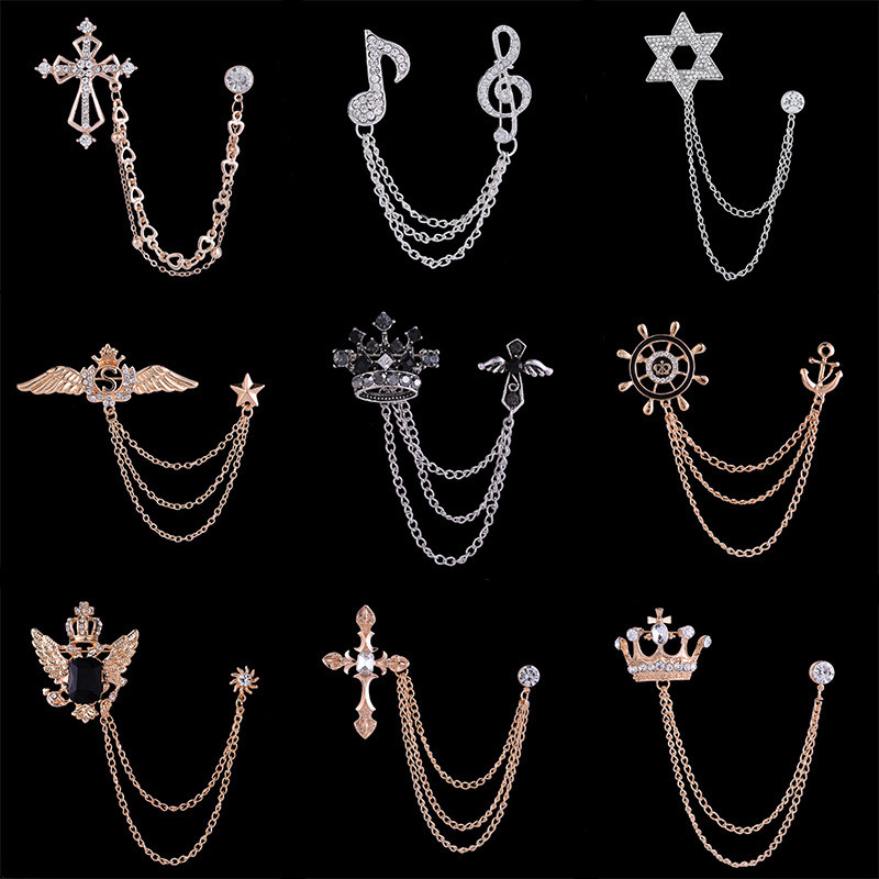 Corsage Wings เข็มกลัด Crown Simple Dress Diamond Accessories Suit Tassel Suit Jacket All-Match Fashion Men