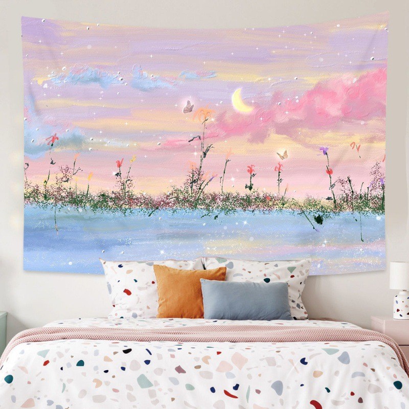 ผ้าแขวน Agirl สไตล์ INS ลายหัวใจน่ารัก ภาพวาดสีน้ำมัน วอลล์เปเปอร์ ผ้าพื้นหลัง ตกแต่งห้องพักหอพัก ห้องนอน ฉากหลังขายส่ง