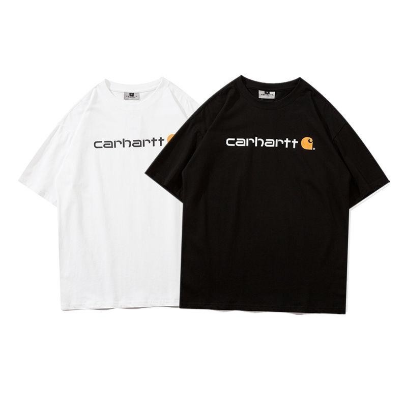 CARHHARTT WIP 2024 เสื้อยืดแขนสั้นเสื้อธุรกิจผู้ชายแบรนด์อินเทรนด์พิมพ์โลโก้ตัวอักษรคู่รอบคอ Bott