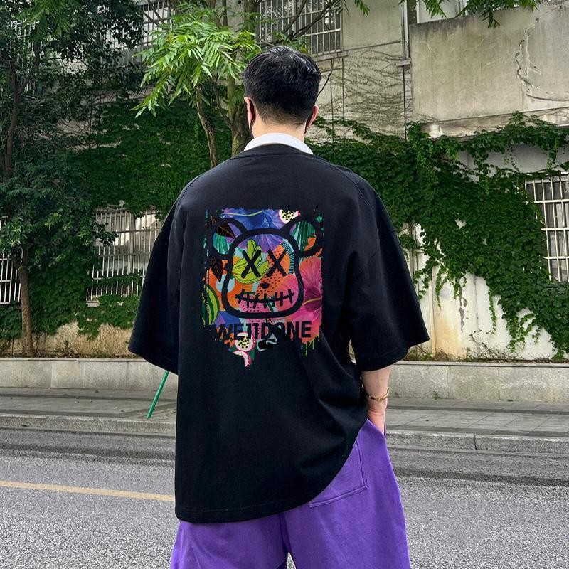 Woo Right  ผ้าฝ้ายใส่สบาย สไตล์เกาหลี ลาย "WEIIDONE" เสื้อยืดผ้าคอตตอน   เสื้อยืดโอเวอร์ไซส์ ผู้ชายและผู้หญิง