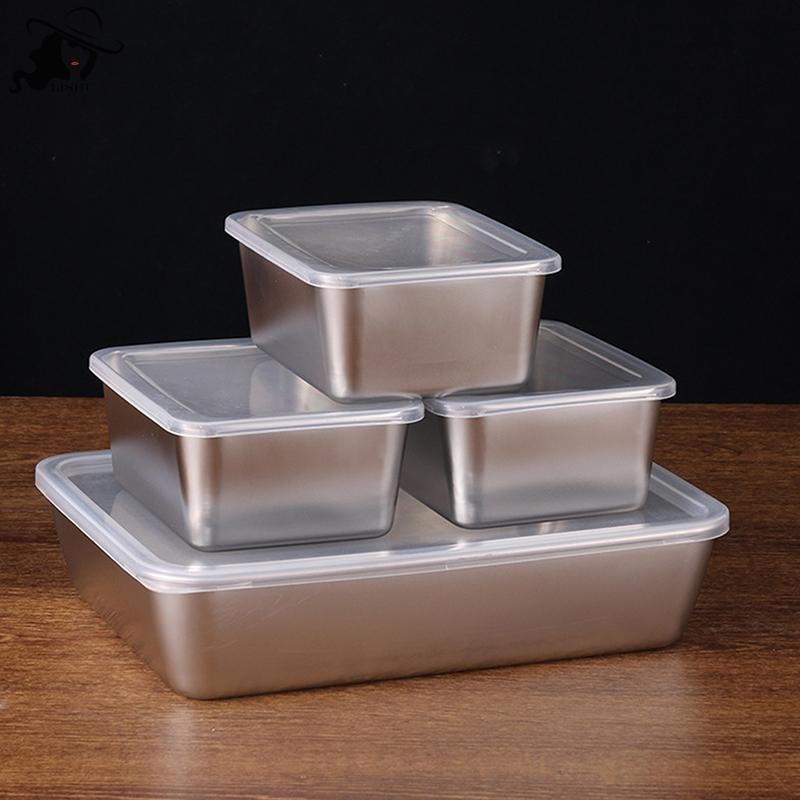 Lishu สแตนเลสตู้เย็นกล่องเก็บเนื้อภาชนะเก็บอาหารพร้อมฝาปิดตู้เย็น Organizer คอนเทนเนอร์ห้องครัว th