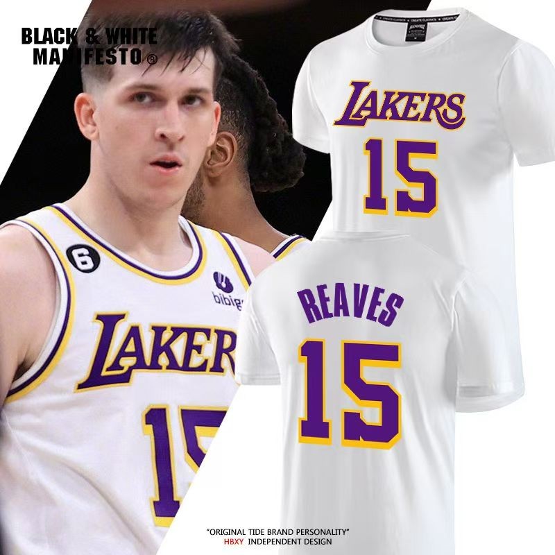 2025 NBA Lakers 15 Austin Reaves ชุดฝึกบาสเก็ตบอล + เสื้อยืดแขนสั้นแห้งเร็วสําหรับทั้งชายและหญิงในฤด