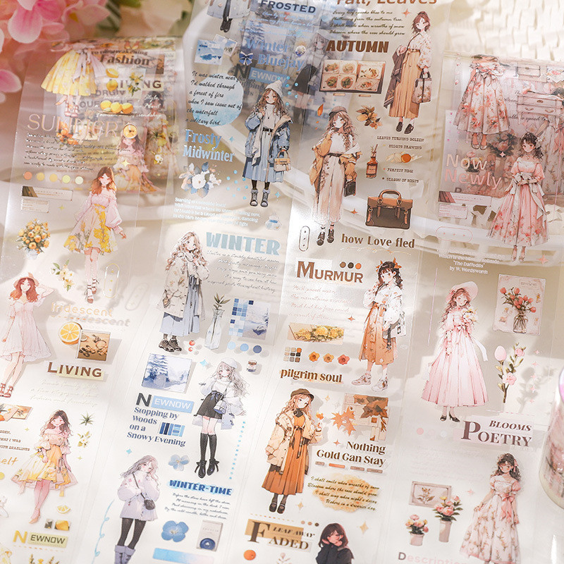 Mr. Paper 200 ซม./โรล เทปกาว สาวน้อยน่ารัก เทปตก แต่งสี่ฤดูกาล คุณสมบัติการประกอบบัตรเครดิตแบบสร้างสรรค์ การ์ดอวยพร ถ้วยตก แต่งเทปของขวัญ