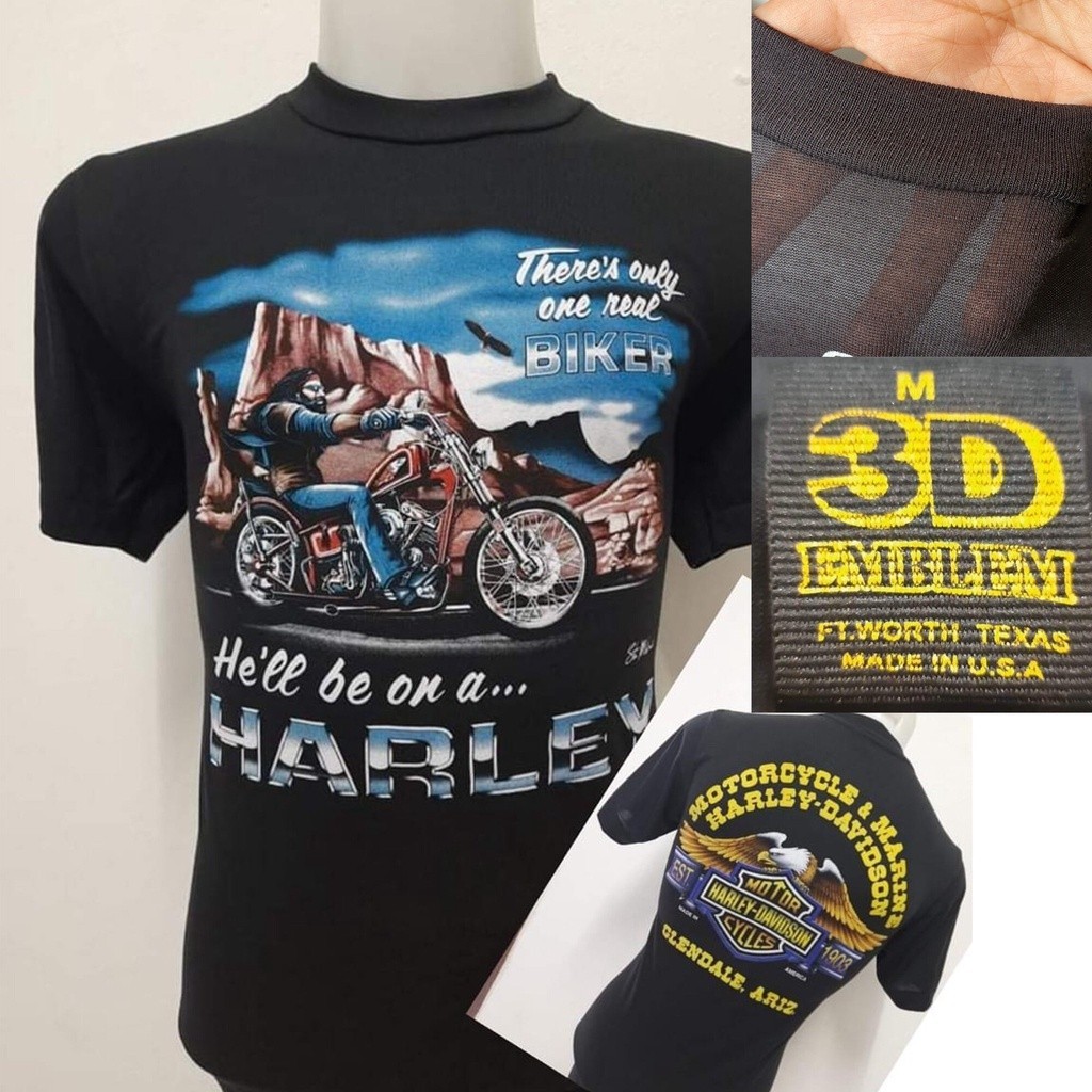 2024 เสื้อผ้าบางฮาเลย์ Harley-Davidson ผ้ามุ้งบางใส่สบาย สไตล์วินเทจ ป้ายVintage 3D EMBLEM S-5XL
