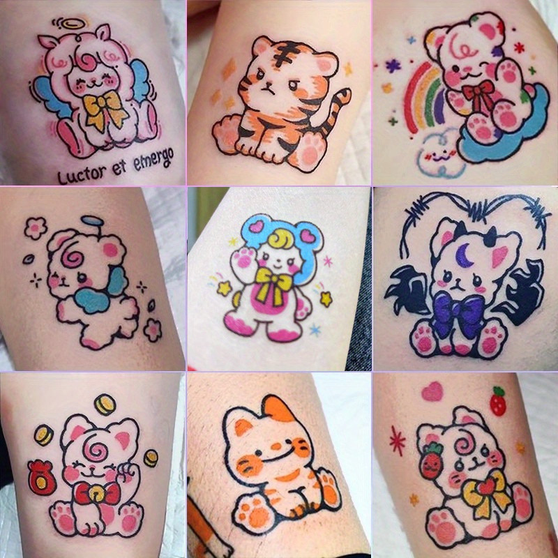 แผ่นสติกเกอร์รอยสักชั่วคราว ลายสัตว์น้อยน่ารัก กันน้ํา ติดทนนาน 30 แผ่น