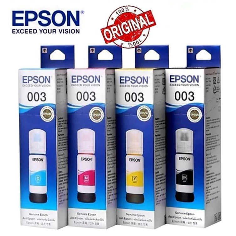 (พร้อมกล่อง)EPSON 003 หมึกแท้ 100%/ราคาถูก (L1110/L1210/L1216/L1250/L1256/L3110/L3150/L3210/L3256/L5290)4 สี BK, C, M, Y