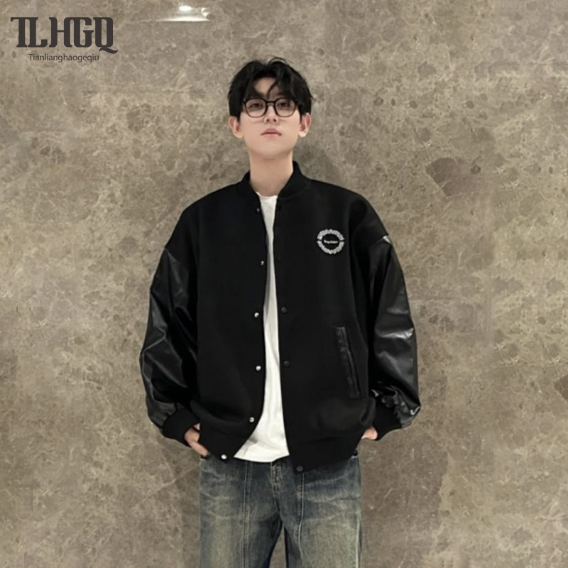 TLHGQ เสื้อแจ็กเก็ตเบสบอล หนัง PU ทรงหลวม สไตล์อเมริกัน ย้อนยุค ไฮเอนด์ แฟชั่นฤดูใบไม้ร่วง สําหรับผู้ชาย