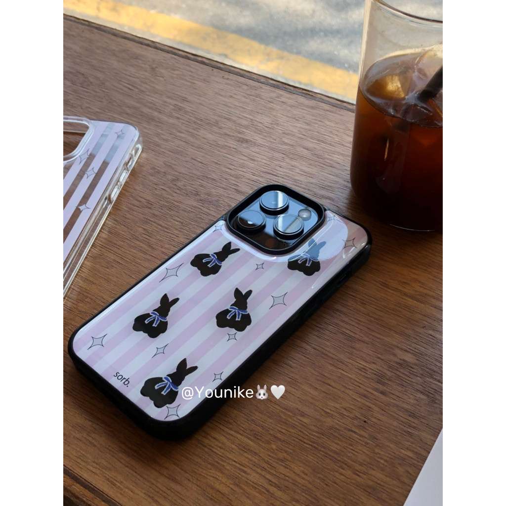 เคสโทรศัพท์มือถือ ลายกระต่ายน่ารัก ลายทาง สีชมพู เหมาะกับฤดูร้อน สําหรับ Iphone 15pro 14promax Apple 13 12 11
