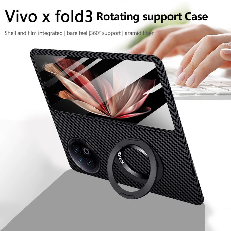 เคสโทรศัพท์มือถือ คาร์บอนไฟเบอร์ แบบแม่เหล็ก หรูหรา สําหรับ VIVO X Fold3 Pro Fold3 Fold2 Fold Plus 360° แหวนแม่เหล็ก หมุนได้ เนื้อแมตต์