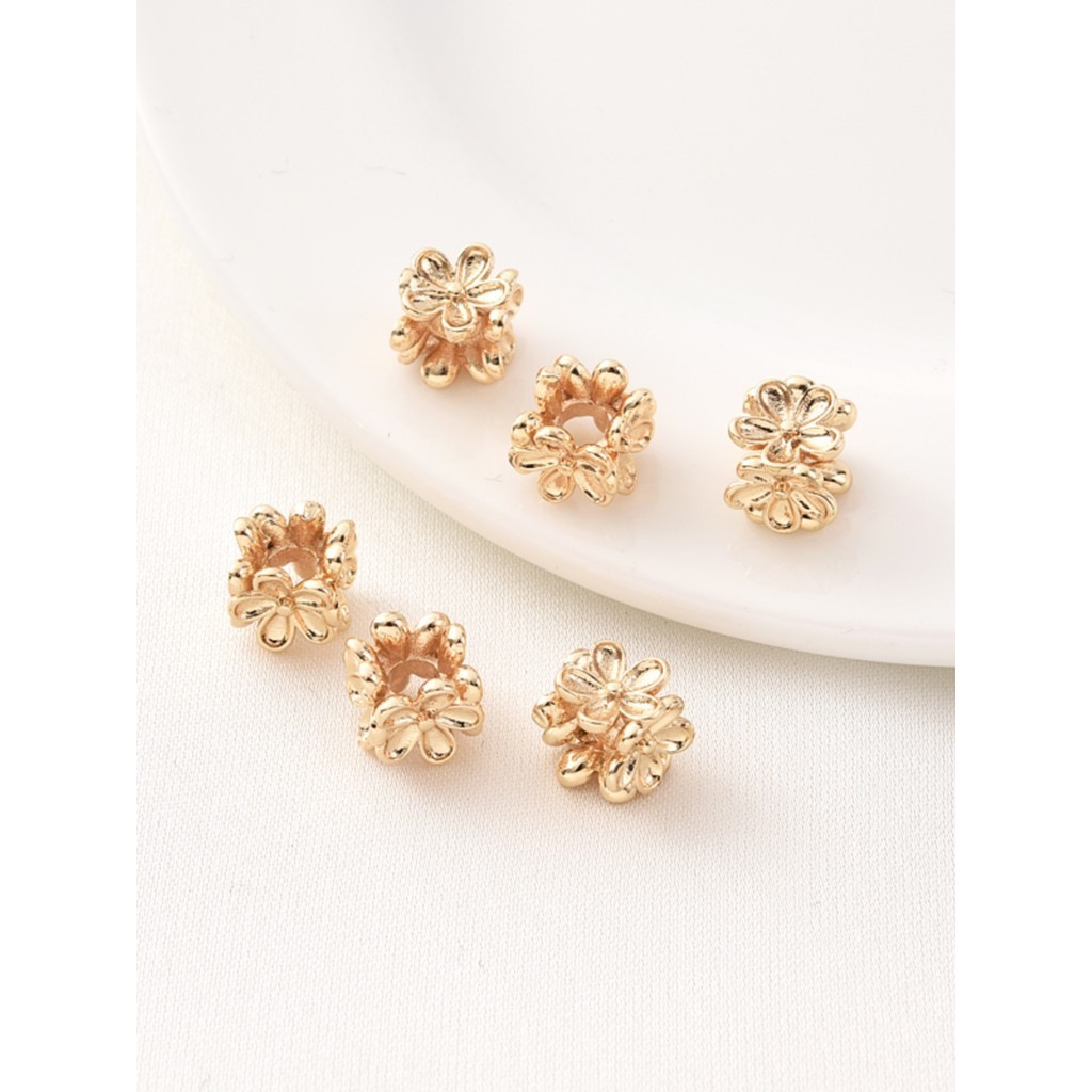Spacer ลูกปัด 14K Gold ห้ากลีบดอกไม้สามมิติ Spacer ลูกปัด Hand-Made diy สร้อยข้อมือสร้อยคอ Charm อุปกรณ์เสริมลูกปัดดอกไม้ลูกปัดอุปกรณ์เสริม
