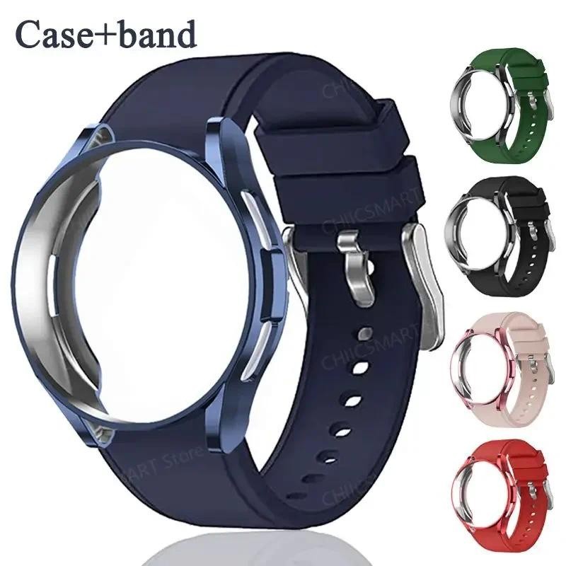 สายซิลิโคนนุ่ม + เคสสําหรับ Samsung Galaxy Watch 6 Classic 43/47 มม., Watch 6 5 4 40/44 มม., Watch 5 Pro 45 มม.