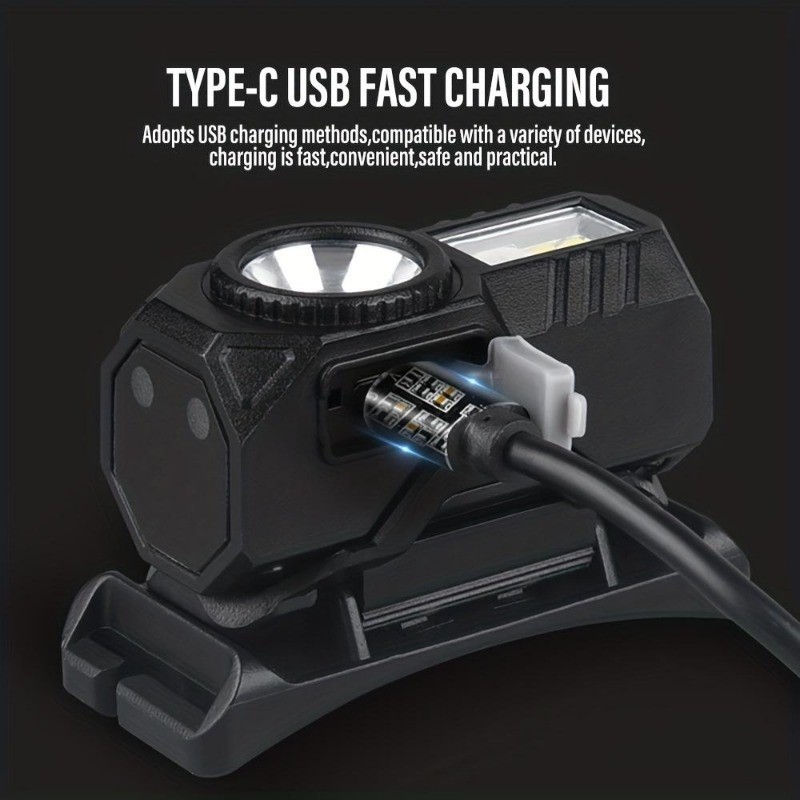 มินิ นํา ไฟหน้า การเคลื่อนไหว เซ็นเซอร์ โคมไฟกลางแจ้ง ยูเอสบี ชาร์จไฟหน้าด้วยแม่เหล็กเตือนโคมไฟกันน้ําหมวกคลิปไฟ9โหมดแสงหัวไฟฉายสูท - รูปที่ 7