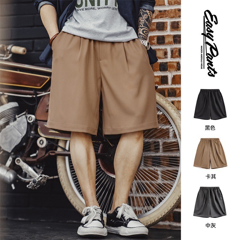 โมเดิร ์ น Workwear อเมริกัน Casual Easypants กางเกงขาสั ้ น Non-iron Anti-wrinkle Drape หลวมตรง Cropped กางเกงผู ้ ชายฤดูร ้ อน